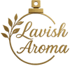Gold 'Lavish Aroma' logo with decorative elements on a white background